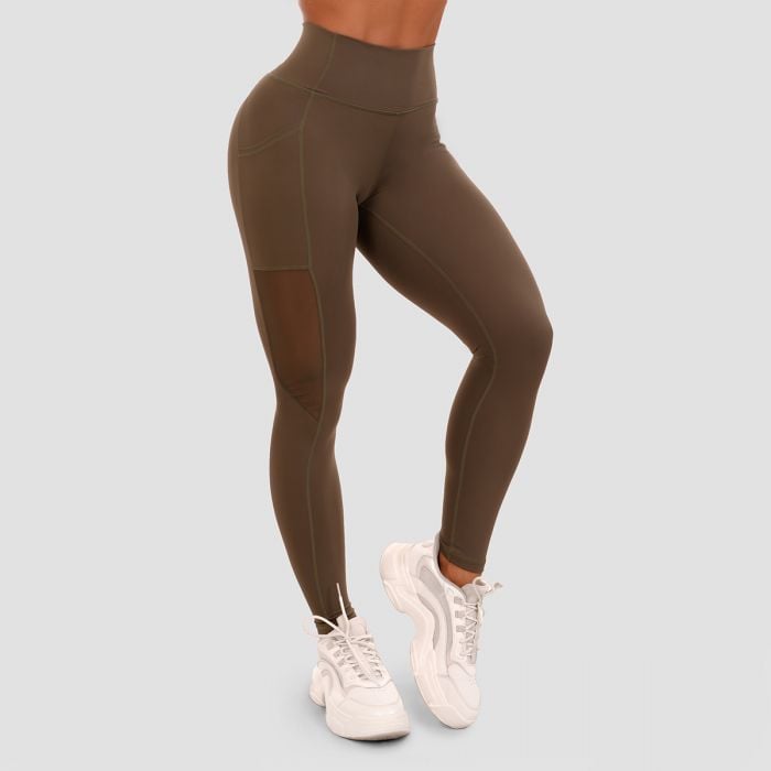 GymBeam Dámske legíny Mesh Panel olive SS