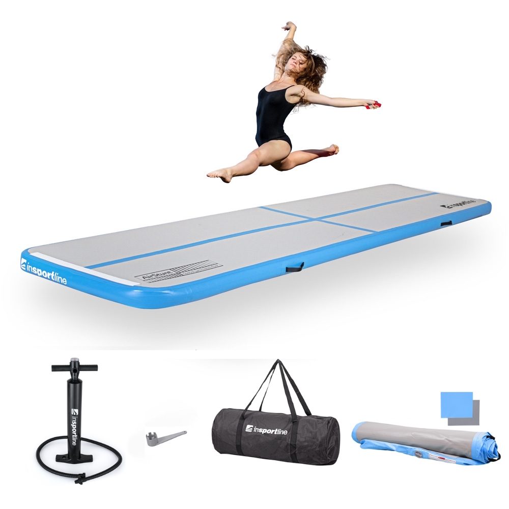 Airtrack inSPORTline Airstunt 400x100x10 cm bielo-modrý s ručnou pumpou