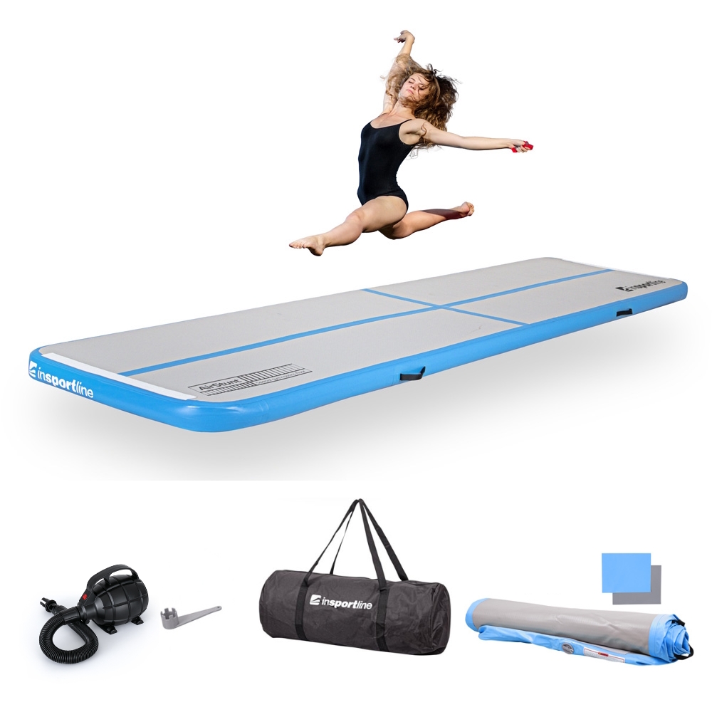 Airtrack inSPORTline Airstunt 400x100x10 cm bielo-modrý s elektrickou pumpou
