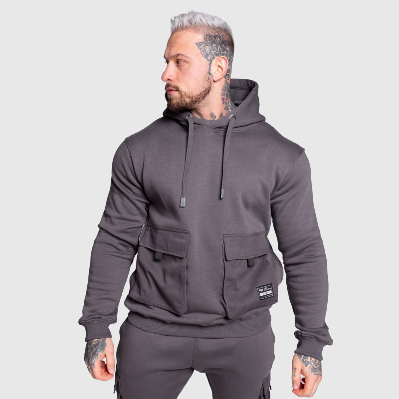 Mikina s kapucňou Iron Aesthetics Cargo Hoodie, tmavosivá