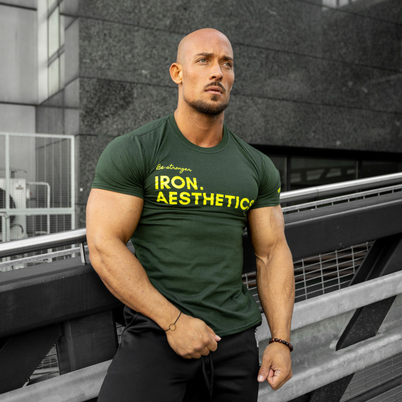Pánske fitness tričko Iron Aesthetics Be Stronger, zelené