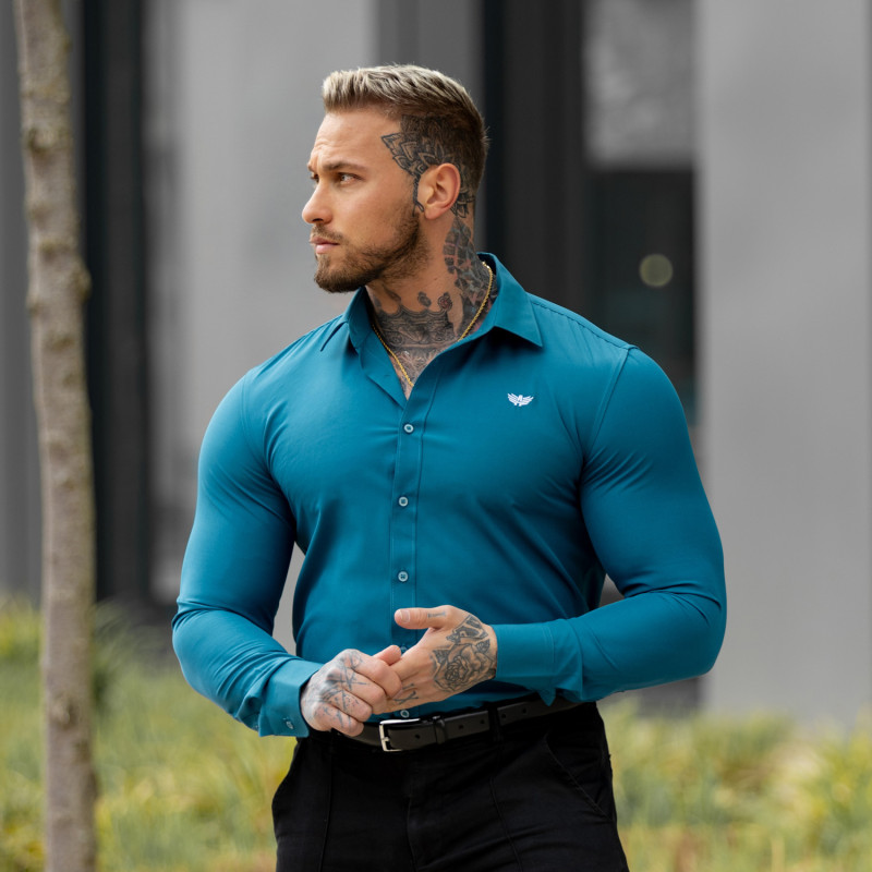 Strečová košeľa Iron Aesthetics Slim Stretch, smaragdová